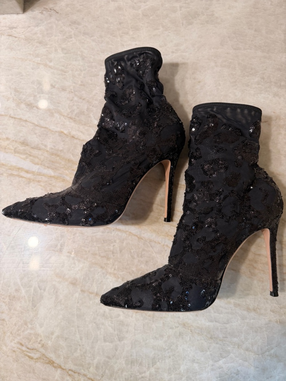 Gianvito Rossi Black Sequin Embellished Pointed-Toe Heeled Boots - Picture 7 of 8